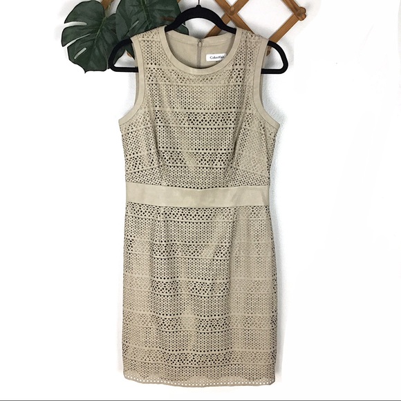 Calvin Klein Dresses & Skirts - Calvin Klein | Lazer Cut Tan Career Sheath Dress 8